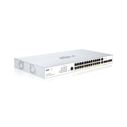 Switch PoE 24 porturi Gigabit cu L2 management prin cloud, montabil in rack